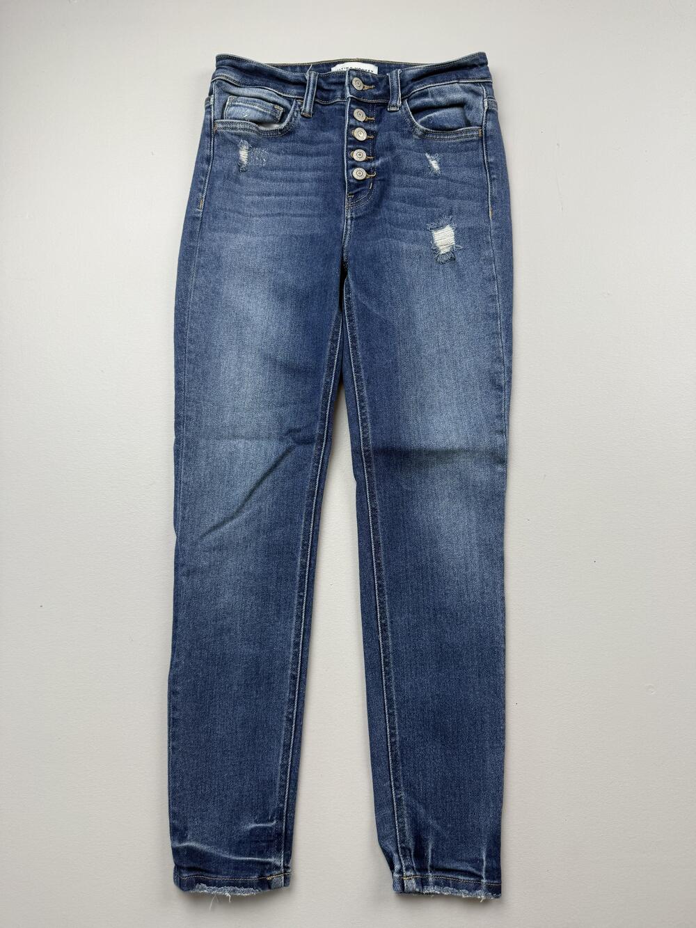 Flying Monkey Skinny Jeans Womens 28 Blue Distressed Button Fly Stretch Denim